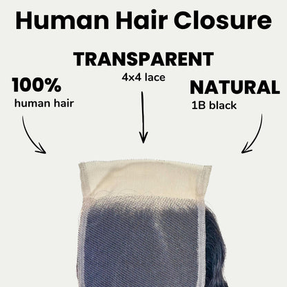 Loose Wave 4x4 Transparent Lace Human Hair Closure