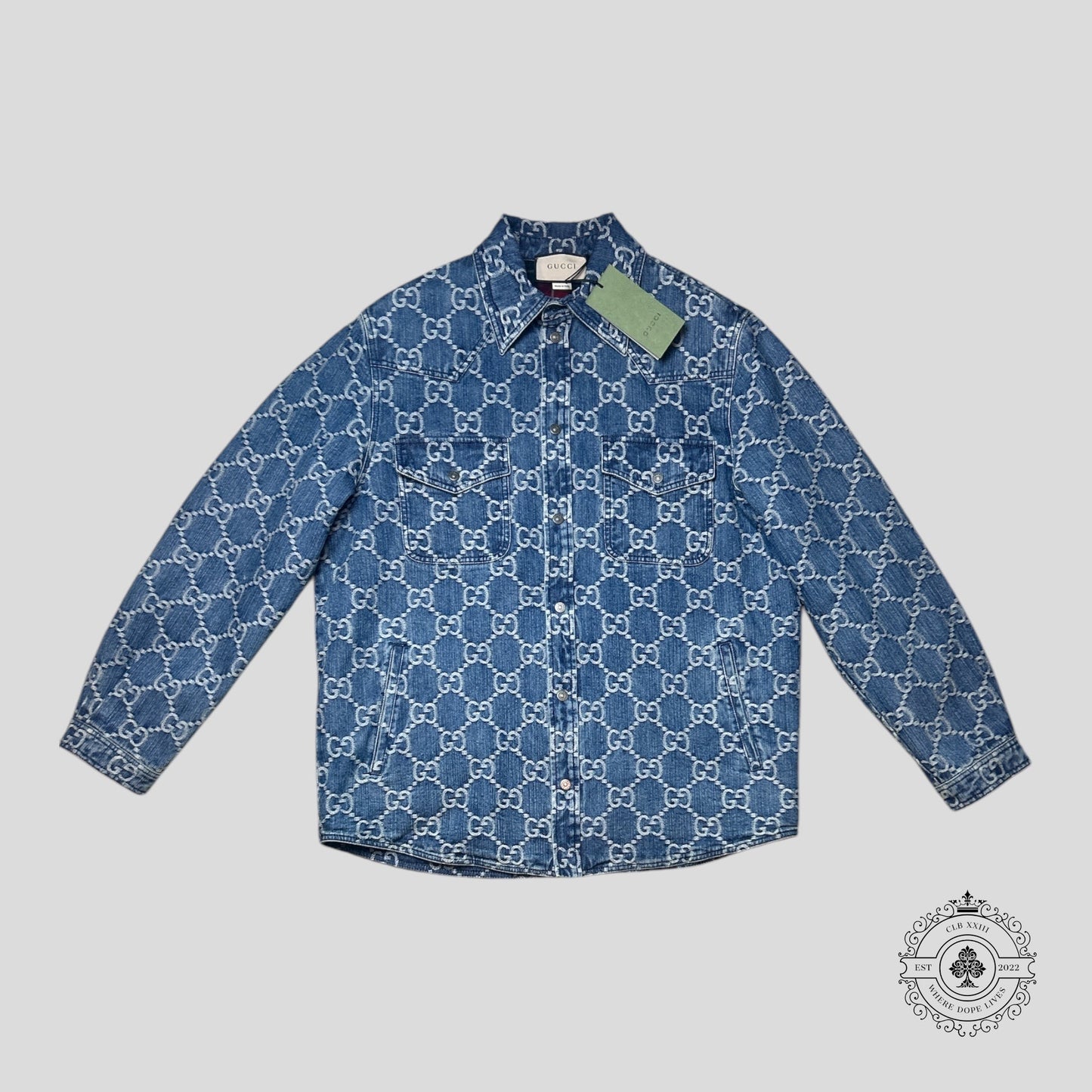Gucci Jacquard Denim Jacket in Medium Wash