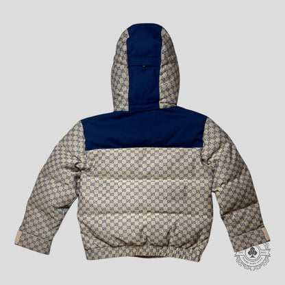 Gucci Jacquard Puffer Jacket in Brown/Blue
