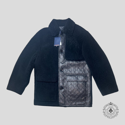 Louis Vuitton Shearling and Embossed Monogram Leather Business Coat in Black