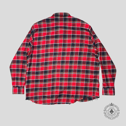Celine Checked Flannel Worn Hem Overshirt in Red/Black/White/Yellow