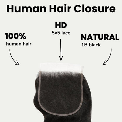 Raw Body Wave 5x5 HD Lace Human Hair Closure