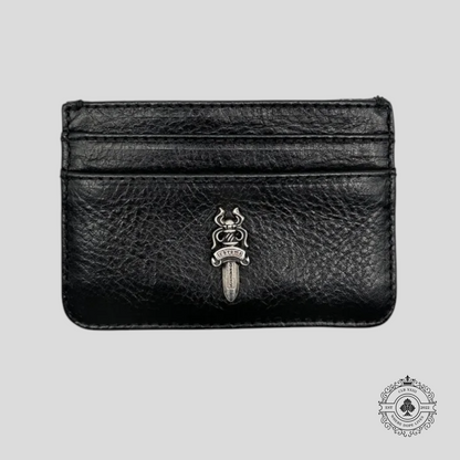 Chrome Hearts Leather Dagger Scroll Card Holder in Black