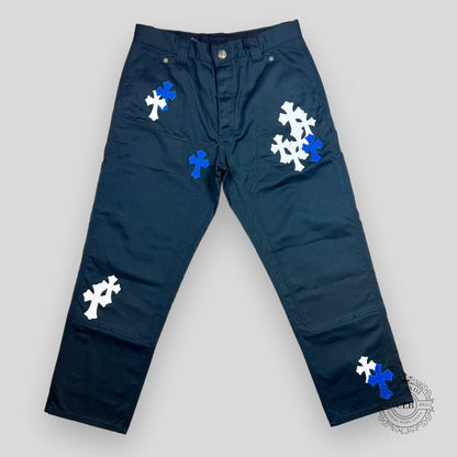 CHROME HEARTS CROSS PATCH  DOUBLE KNEE CARPENTER PANTS - NAVY