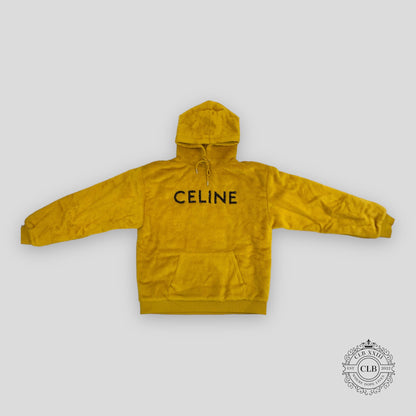 Celine Homme Glitter Sequined Logo Fuzzy Hoodie in Yellow