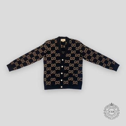 GUCCI GG WOOL JACQURD CARDIGAN - BLACK/CAMEL