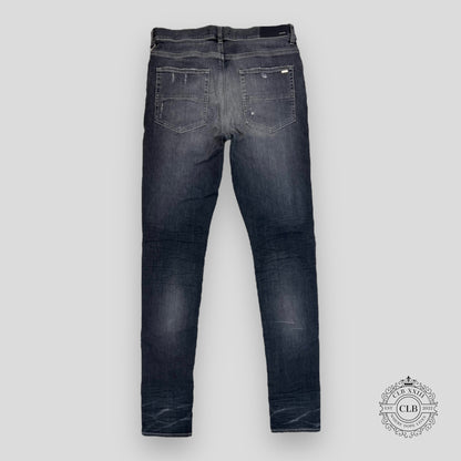 AMIRI MX1 BLACK LEATHER PATCH JEANS - GREY