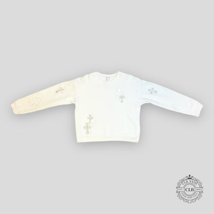 Chrome Hearts Cemetery Cross Patch Crewneck in White