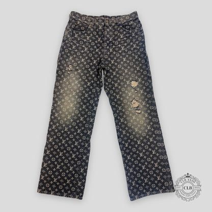 LOUIS VUITTON MONOGRAM DISTRESSED BAGGY DENIM JEANS
