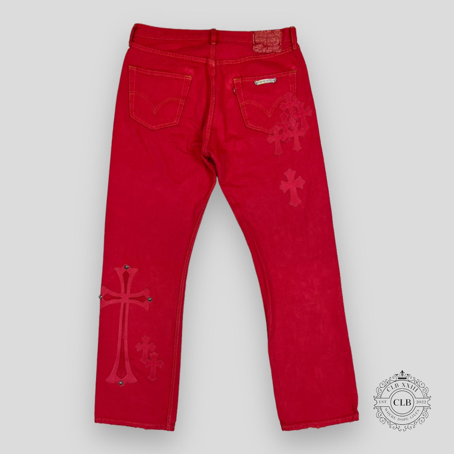 Chrome Hearts Levi Cross Patch Jeans in Red