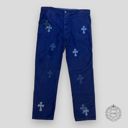 CHROME HEARTS CROSS PATCH FRENCH WORK PANTS - BLUE