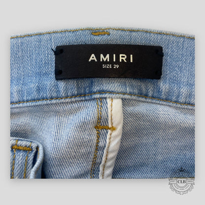 AMIRI PLAID THRASHER JEANS - LIGHT INDIGO/PEACH