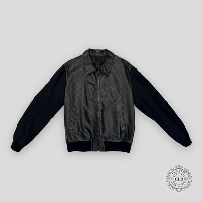 LOUIS VUITTON LVSE MONOGRAM EMBOSSED MIX LEATHER BLOUSON - BLACK