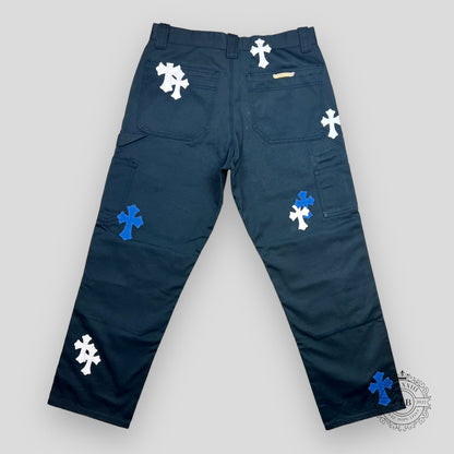 CHROME HEARTS CROSS PATCH  DOUBLE KNEE CARPENTER PANTS - NAVY