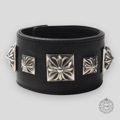 CHROME HEARTS WIDE LEATHER BRACELET - BLACK