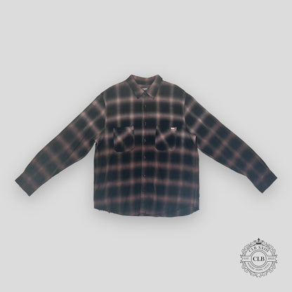 Amiri Gradient Shadow Plaid Shirt in Dark Brown